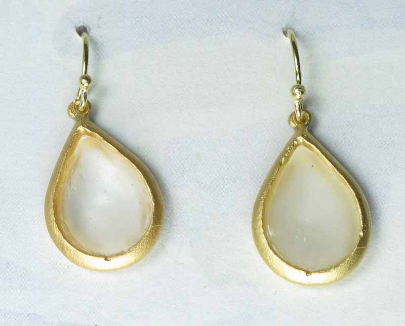 Cast Glass Pear Drop Earrings in Pearl 